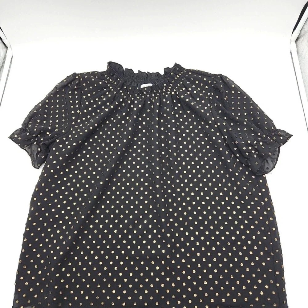 J. Crew Black and Gold Puff Sleeve Blouse with Peter Pan Collar